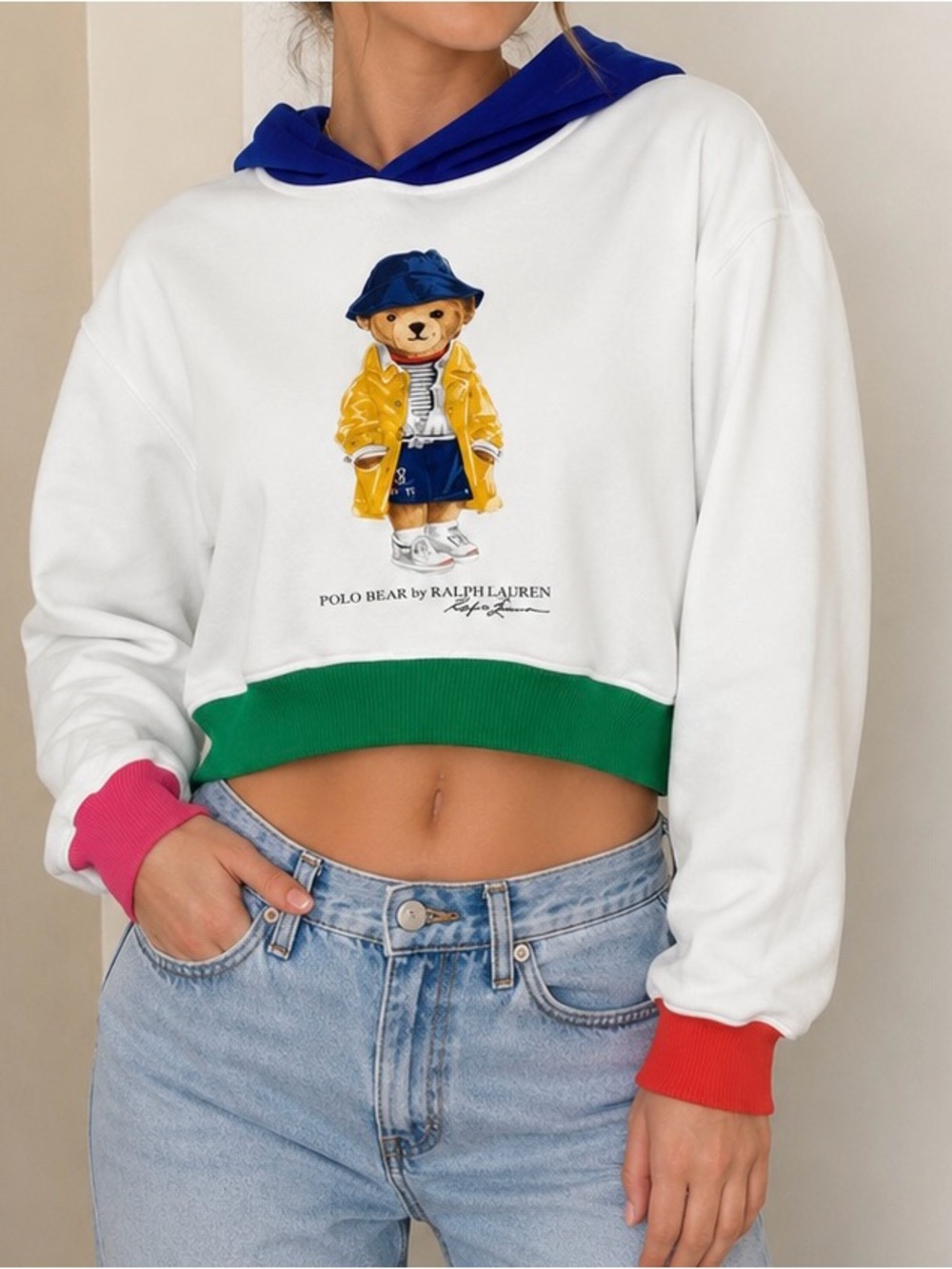 Polo Ralph Lauren Iconic Polo Bear Yellow Raincoat Colorblock Hoodie Size XL(16)